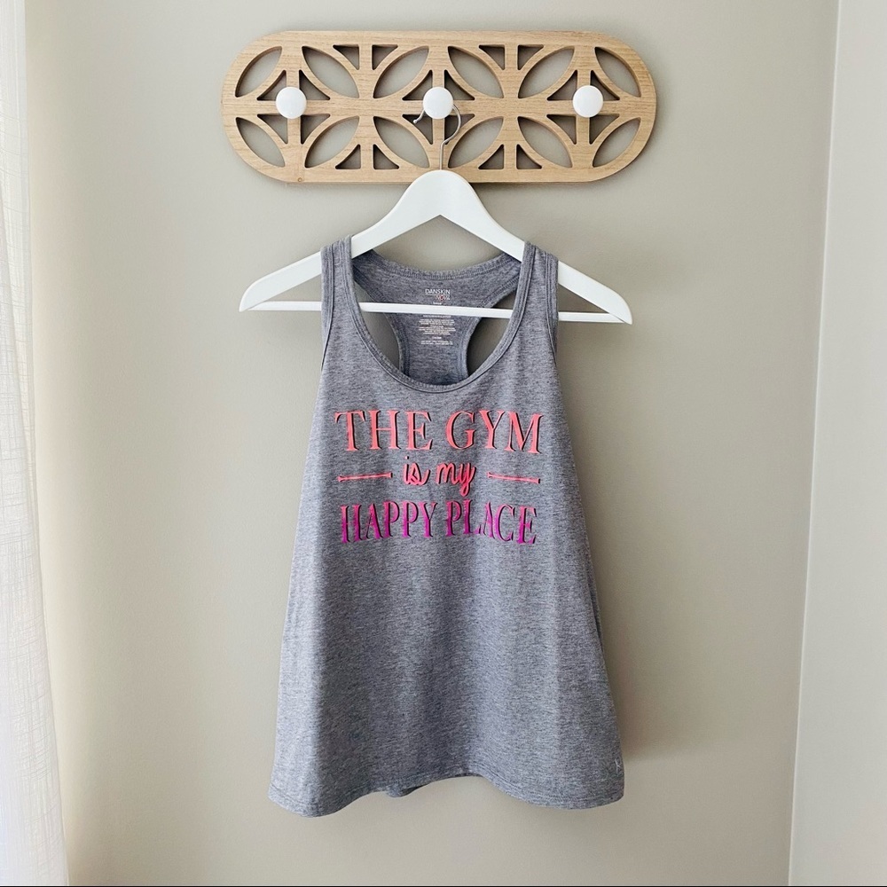 Danskin Now 'The Gym Is My Happy Place'  Work Out Tank Top Gray Sz Medium